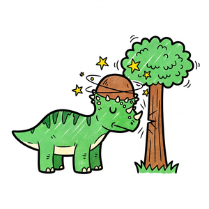 Dizzy Pachycephalosaurus After Head-Butting a Tree